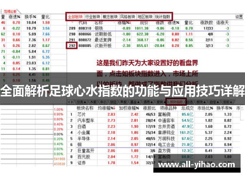 全面解析足球心水指数的功能与应用技巧详解